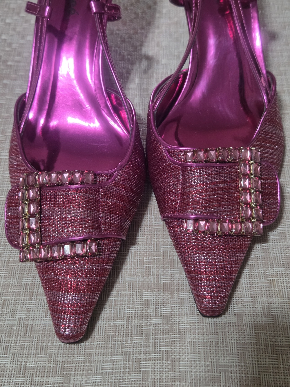 J. Reneé Electra Fuchsia Metallic Rhinestone Pointed Slingback Heels - Picture 3 of 8